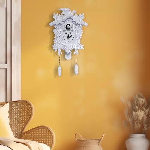 Chiming Cuckoo Clocks for Living Room Classic White Volume Adjustable Coo Coo Clock Christmas Gift for Office Traditiona