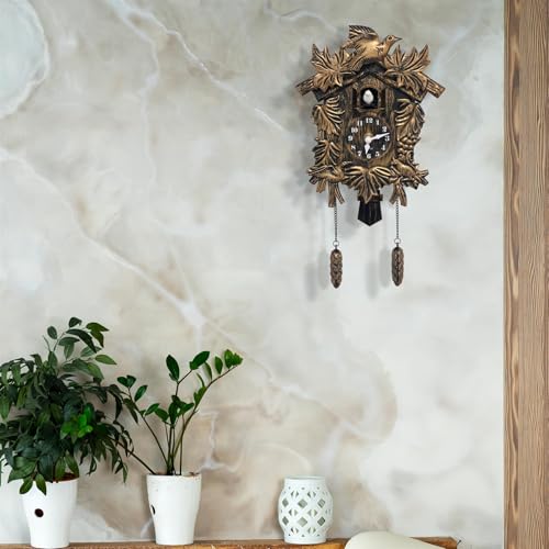 Chiming Cookoo Clock Brown Vintage Bird Flapping Cuckoo Clocks for Living Room Office Volume Adjustable Wall Decoration