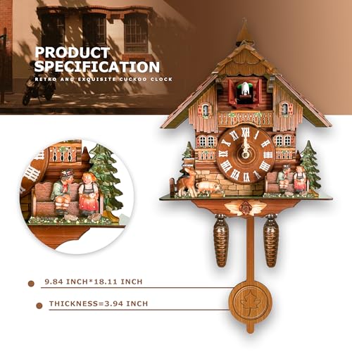 Handcrafted Brown Cuckoo Wall Clock with Silent Movement for Classic Decor
| Vintage Wooden Cuckoo Clock with Pendulum