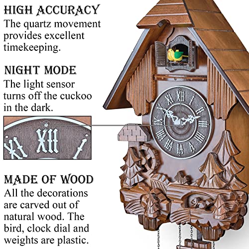 Timegear Cuckoo Clock Brown Automatic Night Mode Feature
| Timegear Cuckoo Clock Brown Swinging Pendulum Quartz Movemen