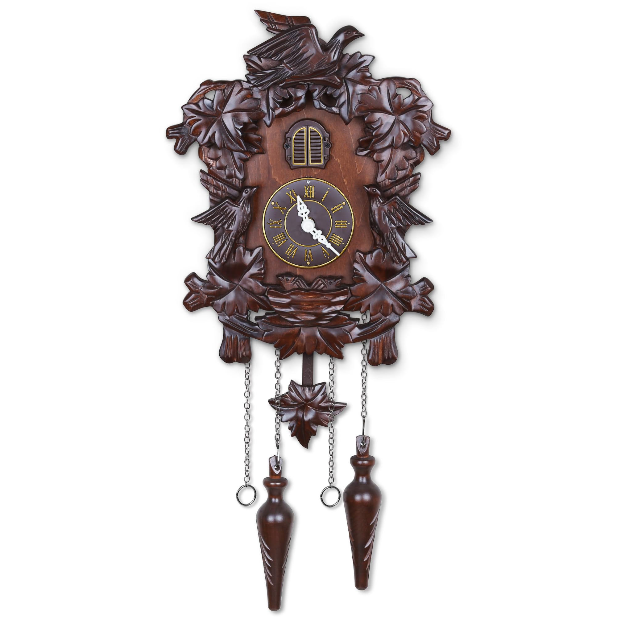 Kendal Large Vintage Cuckoo Clock Handcrafted Wood for House Home Decor with Singing Bird & A Family of Birds
| Kendal