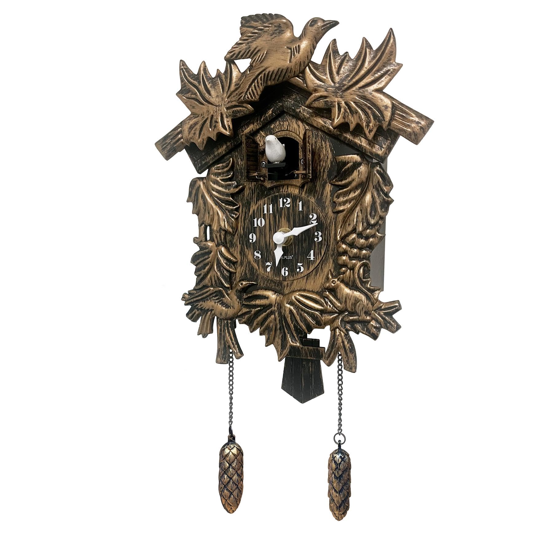 Chiming Cookoo Clock Brown Vintage Bird Flapping Cuckoo Clocks for Living Room Office Volume Adjustable Wall Decoration
