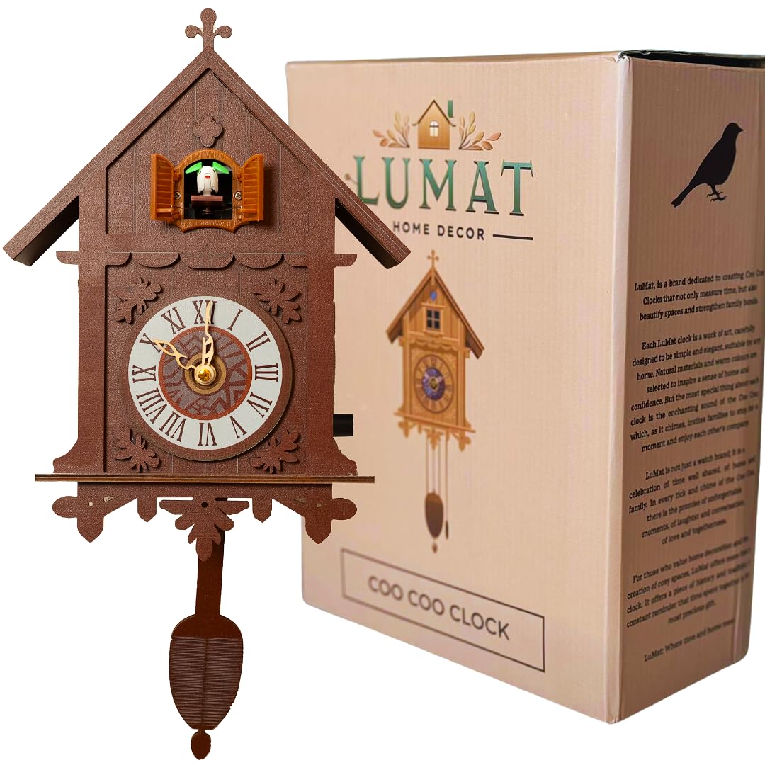 Modern Brown Cuckoo Clocks for Wall with Natural Melodies and Volume Control for Adults, Kids and Families
| Battery Po