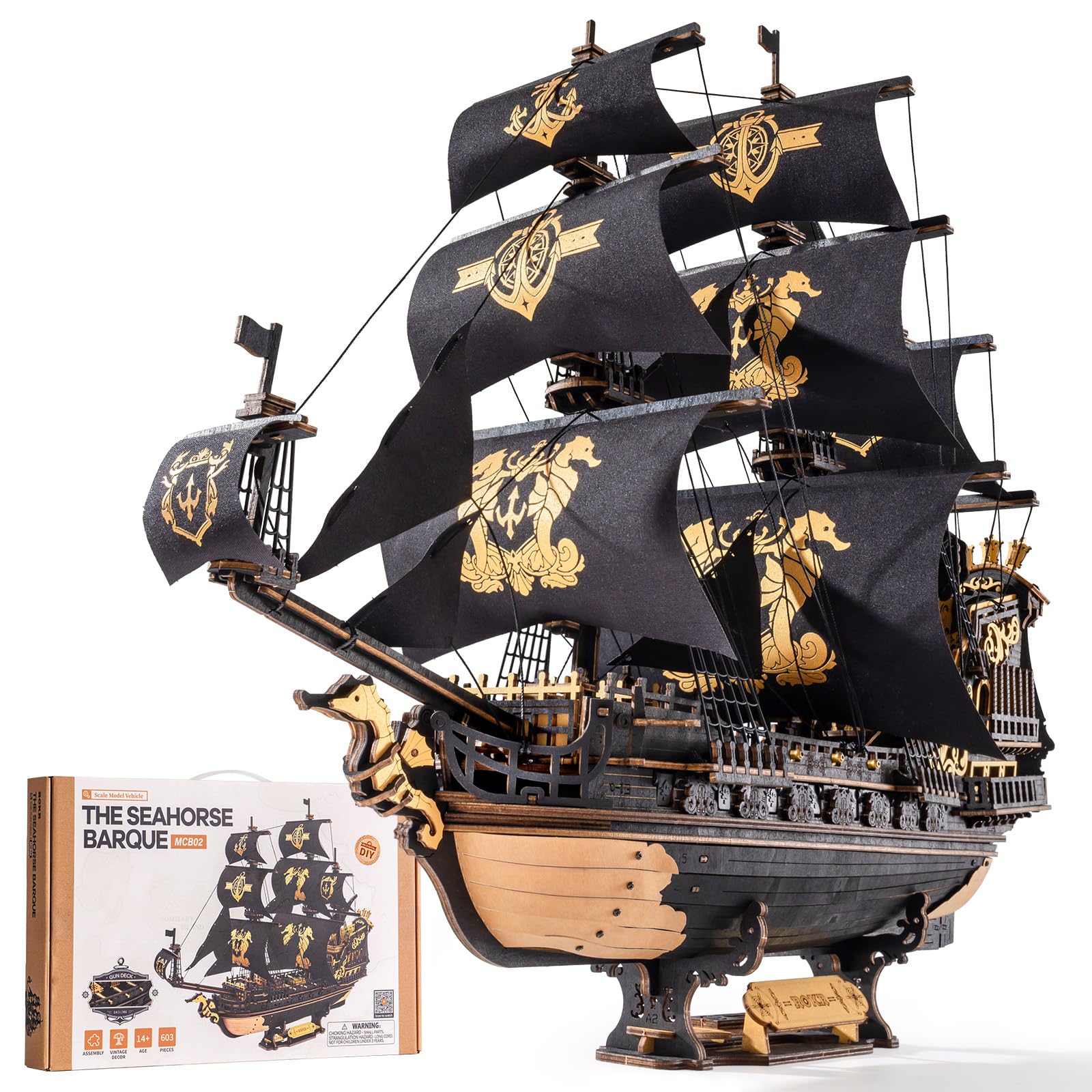 ROKR Seahorse Barque 3D Puzzle for Adults & Teens, 603 Piece Wooden Puzzle, Ideal Gift for Boys and Men
