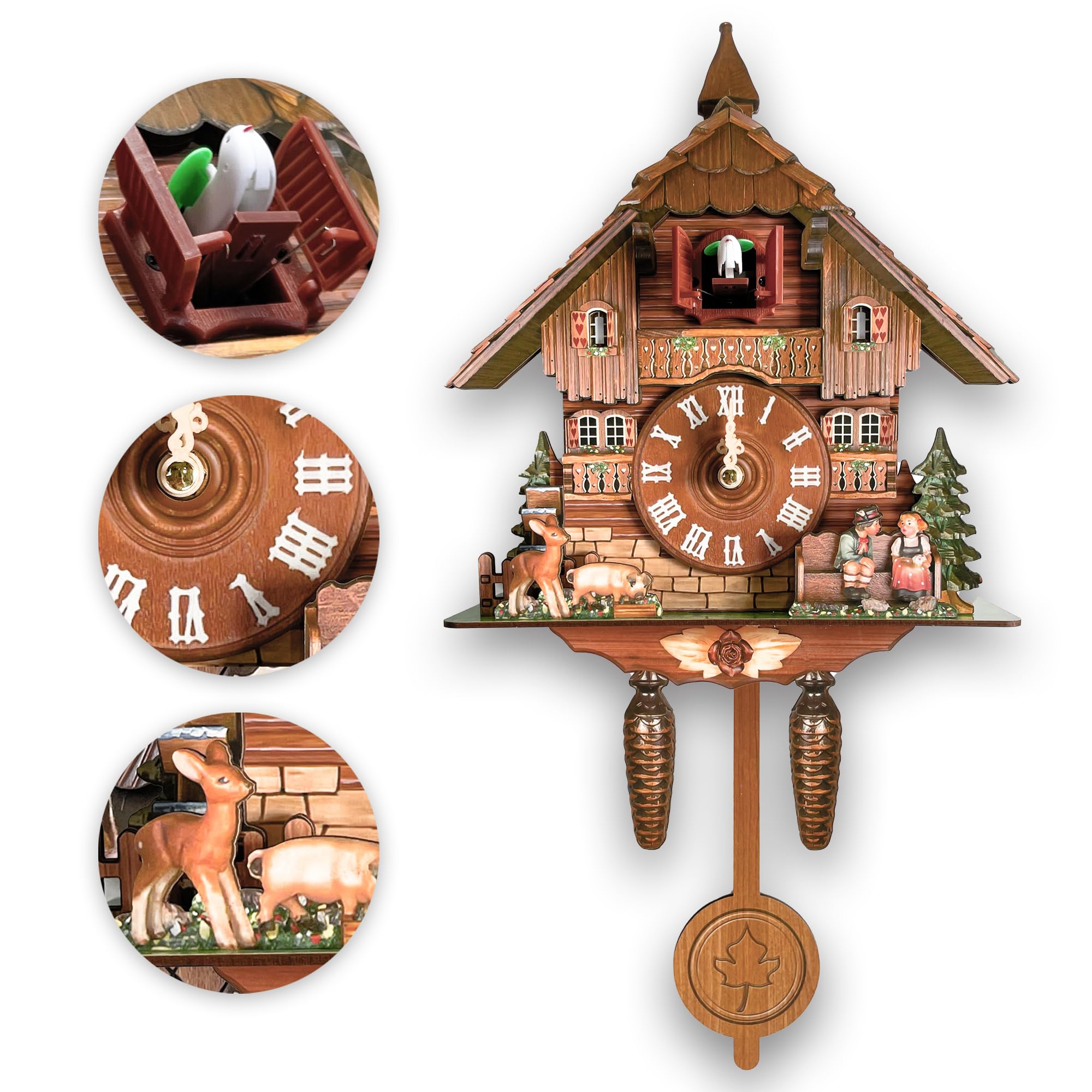 Handcrafted Brown Cuckoo Wall Clock with Silent Movement for Classic Decor
| Vintage Wooden Cuckoo Clock with Pendulum
